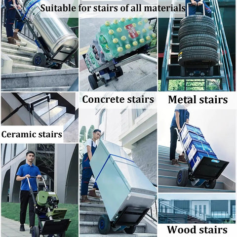 Heavy Duty Electric Stair Climbing Dolly With 551 Lb Load Capacity for smooth movement on various stair types.
