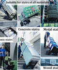 Heavy Duty Electric Stair Climbing Dolly With 1200 Watt Motor And Telescoping Handle For Hauling Up To 551 Lbs on various stair types.
