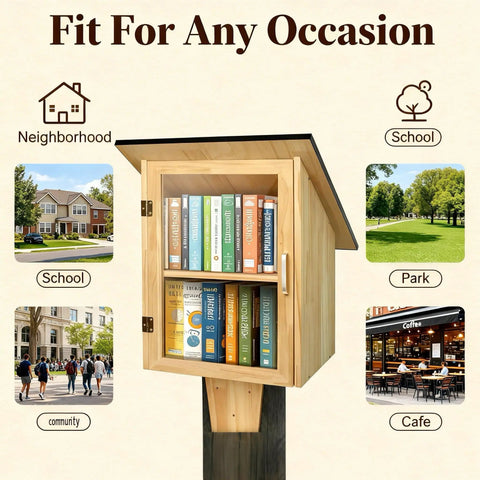 Outdoor Library Book Box With Double Shelf For Book Swapping And Sharing Weatherproof Little Library Cabinet With Shatterproof Clear Door Easy Mount DIY Wooden Storage For Neighborhoods And Schools