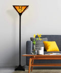 Tiffany Style Floor Lamp With Mission Design Handcrafted Stained Glass Torchiere Lighting LED Bulb Included beside sofa