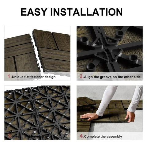 Interlocking Deck Tiles 27 Piece Set 11.8 By 11.8 Inches Espresso Pine Wood Outdoor Flooring Easy Installation Guide