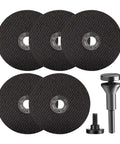 Six Piece Cut Off Wheel Set For Die Grinder With One Quarter Inch Stem Mandrel Round Hole Metal Cutting Discs Displayed