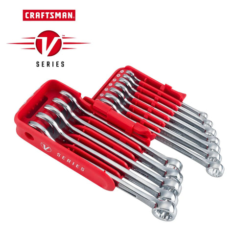 V Series Metric 12 Piece Wrench Set With Recessed Fasteners And 12 Point Box End Extra Durable Chrome Finish in red holder