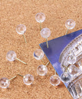 Heavy Duty Gold Push Pins With Crisp Clear Round Heads Top Shelf Office Gear For Maps Bulletin Boards And Cork Walls 100 Count on cork board with photo