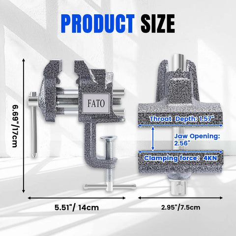 Heavy Duty 3 Inch 360 Swivel Clamp On Bench Vise Drops A Knockout 800 Pound Lockdown Grip dimensions showing jaw opening and clamping force.