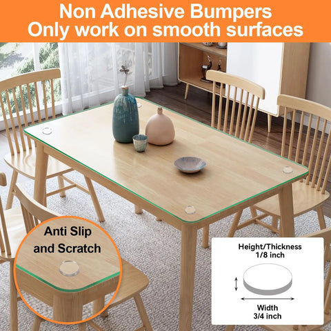 Dining table with non adhesive glass table top anti slip pads 20 pack three quarters inch bumpers for secure grip on wood surface
