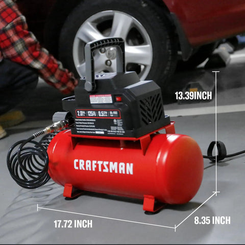 Craftsman 2 Gallon Portable Air Compressor Oil-Free With Accessory Kit Hot Dog Tank For Tire Inflation Nailing Home DIY Projects Compact And Powerful Tool Ready To Work Right Out The Box
