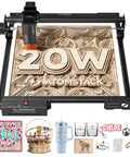 Atomstack A20 Pro V2 20W laser engraver, front view, black metal frame with engraving bed