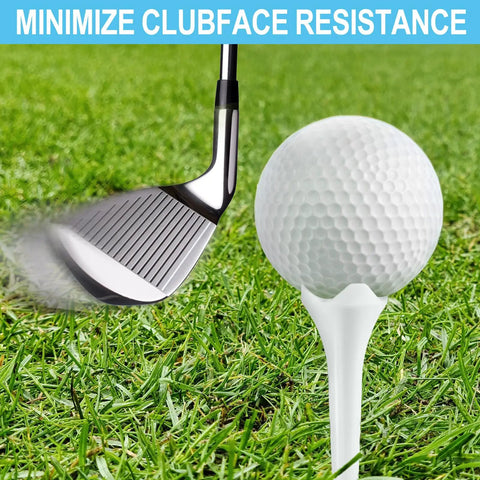 Golf ball on 1.5 Inch Plastic Golf Tees Pack Of 120 with Low Friction Tech on grass, highlighting clubface resistance reduction.
