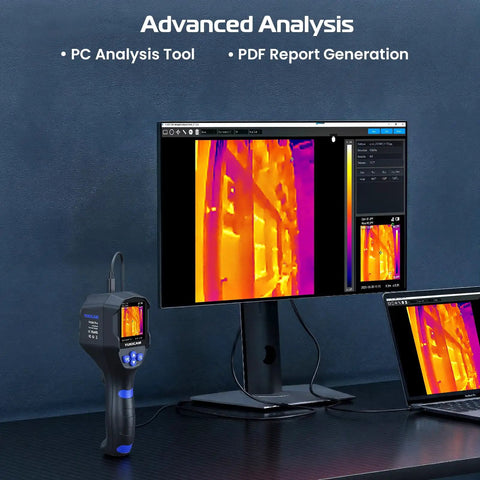 Handheld Infrared Thermal Imaging Camera With 240x240 Sensor And Dual Light Fusion, 25Hz Scan shown with PC analysis tool