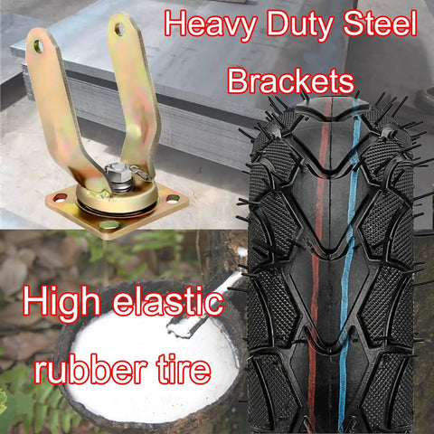 Zero Fuss Heavy Duty Casters With Pneumatic Rubber Tires Industrial Swivel And Fixed Wheels Eight Inch Rated for heavy lifting and steel brackets.