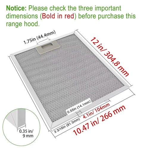 Three Pack 5 Layer Aluminum Mesh Hood Grease Filters Replacement 10.47x12 Inch Fits Whirlpool Ikea KitchenAid JennAir details