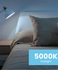 A19 LED Light Bulbs 60W Equivalent Non Dimmable, 800 Lumens, E26 Base, Daylight 5000K illuminating a bedroom scene