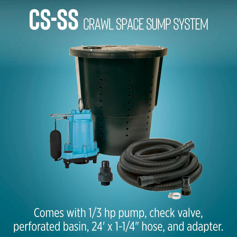 115-Volt Sump Pump System for Crawl Spaces, 1/3 HP, 3000 GPH, Pre-Packaged Auto Pump Kit with 20 Ft Cord, Blue and Black setup