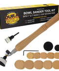 Dura-Gold Bowl Sander Tool Kit with wooden handle, 50 sanding discs (60–320 grit) and 1/4" mandrel