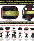 44mm Quick Release Tripod Plate Mount Adapter for Cameras and Video Gear, shown with measurement and fitting guide.