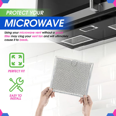 Person installing Microwave Grease Filter Replacement 6.81 By 6.34 Inches No Fuss Fit For Over The Range Vents in kitchen.