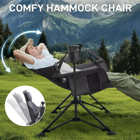 Person relaxing outdoors in Oversized Padded Hammock Camping Chair With Detachable Cup Holder Heavy Duty Swing Seat