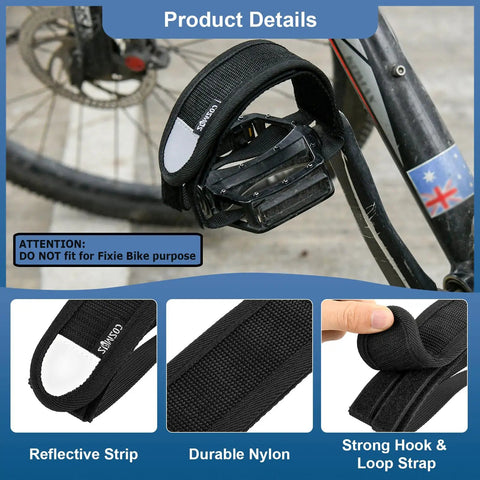 Adjustable Bike Pedal Straps For Universal Fit With Reflective Strips Toe Clips And Straps Tape For Outdoor Cycling And Fixed Gear Must Have Bike Accessories with close-up of nylon material