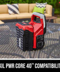 Built Tough 40V Power Inverter Dropping 300W Steady And 500W Peak Wattage showing red and black design for outdoor use.