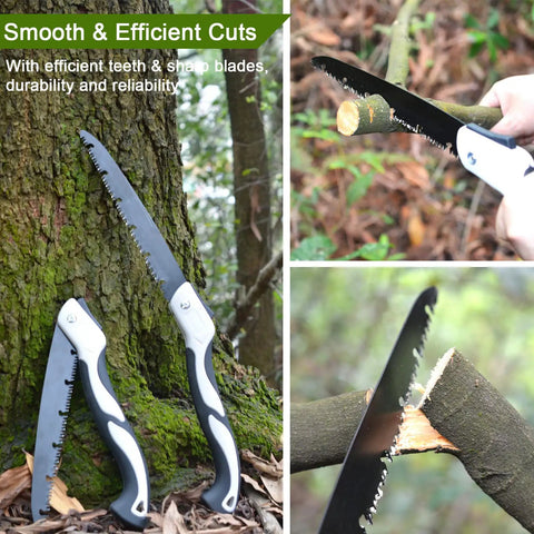 Go-To Folding Hand Saw 12 Inch For Tree Trimming And Pruning With High Manganese Steel Teeth displayed on tree and cutting branches