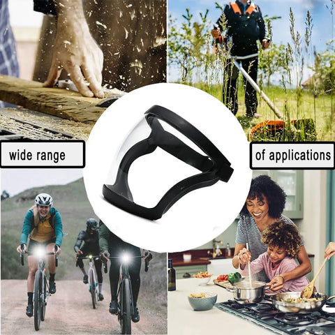 Total Face Shield for Adults, Men, and Women 2 Pack, showing various applications like woodworking, gardening, cycling, cooking.