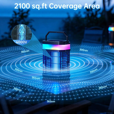 4 In 1 Bug Zapper Outdoor Portable And Rechargeable Mosquito Killer With 5000mAh Battery, 4000V Electric Grid, night scene