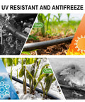 Half Inch Drip Irrigation Tubing 49.2 Feet Main Garden Watering Line showing UV resistance and antifreeze features in gardens.
