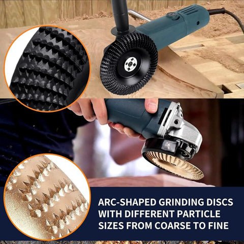 13 Piece Wood Carving Disc Set For Four And A Half Inch Angle Grinders With Carbon Steel Discs and arc-shaped grinding discs