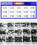 400 Piece Mini Flathead Phillips Screw Kit With 15 Sizes M1.7 To M3 Steel Zinc Coated visible in storage box with labeled compartments