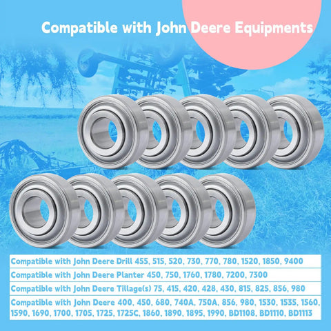203KRR2 Agriculture Bearing 0.64 Inch Bore Replacement for John Deere Case IH Great Plains Farm Equipment 10 Pack