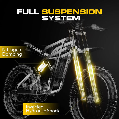Powerful 7000W Peak Electric Dirt Bike For Adults with full suspension and hydraulic brakes for off-road riding.