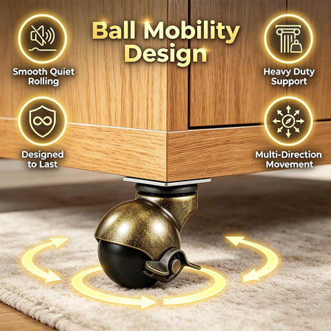 Rock Solid 2 Inch Ball Caster Wheels With Locking Brakes Heavy Duty Steel And Brass Finish swivel caster under furniture for easy movement.