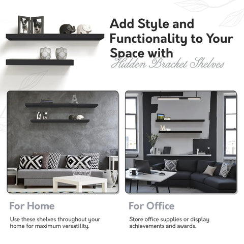Sturdy Floating Wall Shelf With Hidden Brackets Deep Espresso MDF Wood in living room and office setups, versatile use