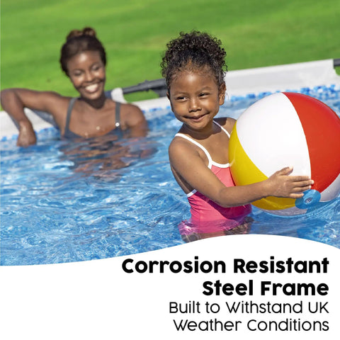 Premium Round Above Ground Swimming Pool 10 Foot Diameter 30 Inch Depth Steel Frame Build with kids playing beach ball.