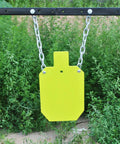 AR500 Steel Target For Real Shooters, IDPA IPSC Torso Silhouette Metal Target With Laser Cut Precision hanging in a field