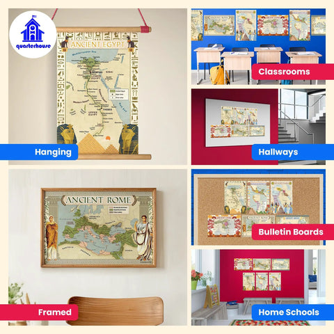 Six Poster Set Of Ancient Civilizations For Social Studies Classrooms, 12 By 18 Inch Posters, various display options.