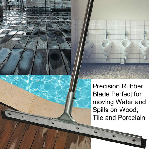 Heavy Duty 55 Inch Floor Squeegee With Wide 22 Inch Silicone Blade And Sturdy Steel Handle, ideal for cleaning wood and tile floors.