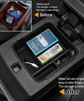 Before and after views of Mitsubishi Outlander Center Console Organizer Armrest Tray Insert 2022-2025, showcasing organized ABS storage box.