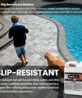 Man and dog on slip-resistant paver pool deck with Deep Penetrating Brick And Masonry Sealer for water protection.