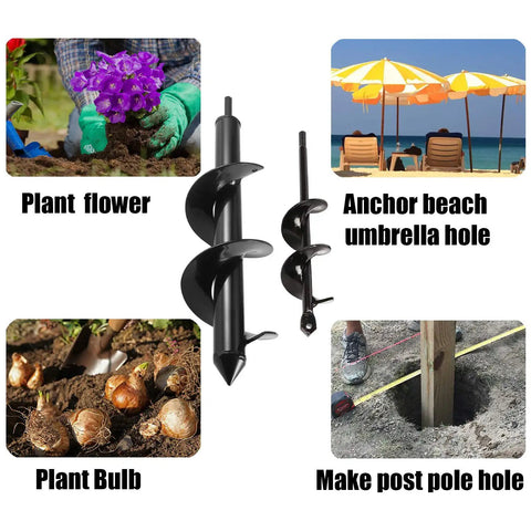 Garden Auger Drill Bit For Planting 1.6x8.7 And 4x12 Inches Spiral Drill Bit For Planting, Umbrella, Bulbs, and Poles