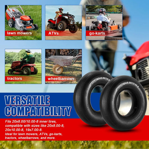 Beefy 2 Pack Inner Tubes For 20x8.00-8 Tires With TR13 Straight Valve Stem Built Tough From Premium Butyl Rubber For Lawn Mowers Wheelbarrows ATVs Go Karts And More