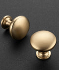 Champagne Bronze Cabinet Knobs 1-1/6 Inch Solid Zinc Alloy With Brushed Brass Finish 25 Pack Long Lasting Scratch Resistant Door Handles Easy Install For Kitchen Cabinets And Furniture Boss Look, two round knobs