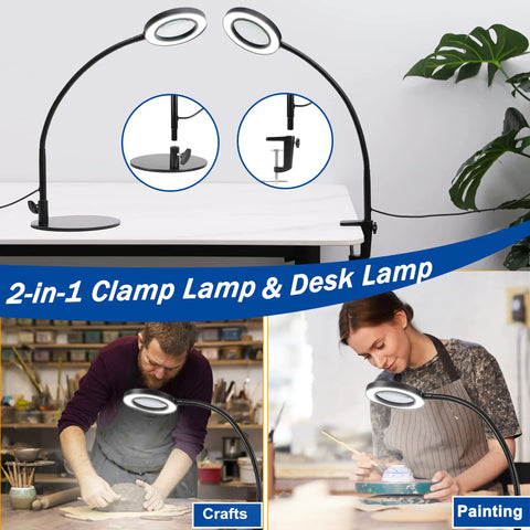 Hands Down The Best Eight Times Magnifying Glass With Bright Led Light And Flexible Stand Clamp shown used for crafts and painting
