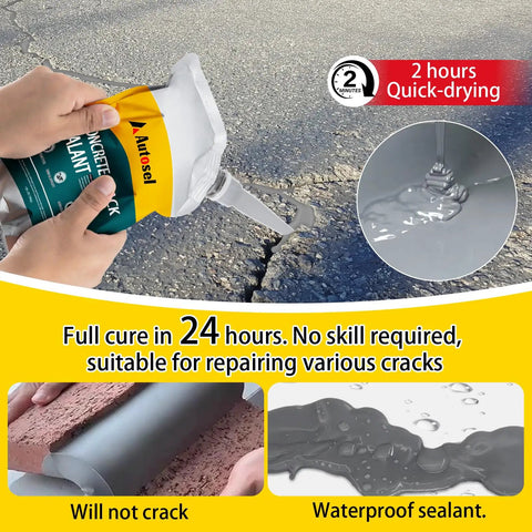 Self Leveling Concrete Crack Filler Kit for Driveways, Sidewalks, and Patios, Fast Drying Waterproof Sealant being applied to cracks