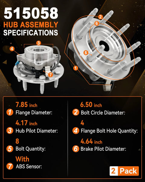 Specifications for BeefedUp 2Pcs Front Wheel Bearing Hub Assembly For Chevy Silverado 1500 2500 HD 3500 Classic Suburban
