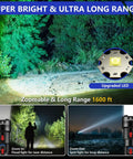 Ultra Bright 100000 Lumen Rechargeable LED Flashlight Handheld Spotlight For Outdoors Waterproof Long Lasting Emergency Torch illuminated path
