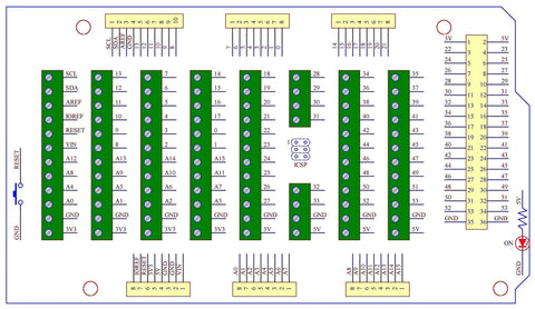 Screw Terminal Block Breakout Module for Arduino Mega 2560 R3 With Power On LED Side Reset Button Soldered And Assembled 3.5mm Pitch Compatible With 26 AWG To 16 AWG Wire pin layout diagram