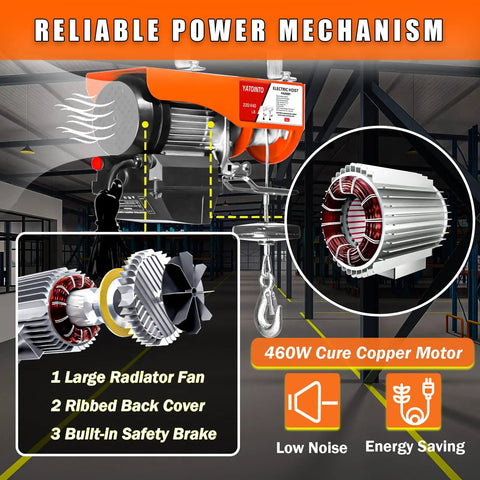 120V Heavy Duty Electric Hoist With Wireless Remote And Emergency Stop 440 Lbs Lift Capacity 39 Ft Lift Height motor details