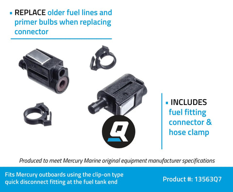 Quick Disconnect Fuel Line Fitting For Portable Tank To Mercury Mariner And Force Outboards With Double Seal Connector And Hose Clamp Replacement For Old Fuel Lines And Primer Bulbs Model 13563Q